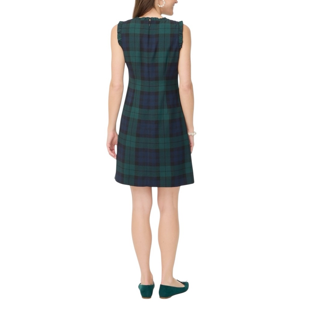J Crew Plaid Sleeveless Dress Tartan Pattern Green and Blue Ruffle Neck 14 - Picture 3 of 3